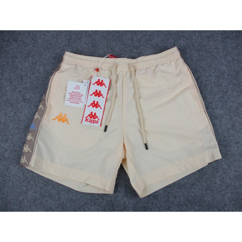 Kappa Swim Shorts Mens Small Off White Cream Mesh Lined Drawstring Trunks Board